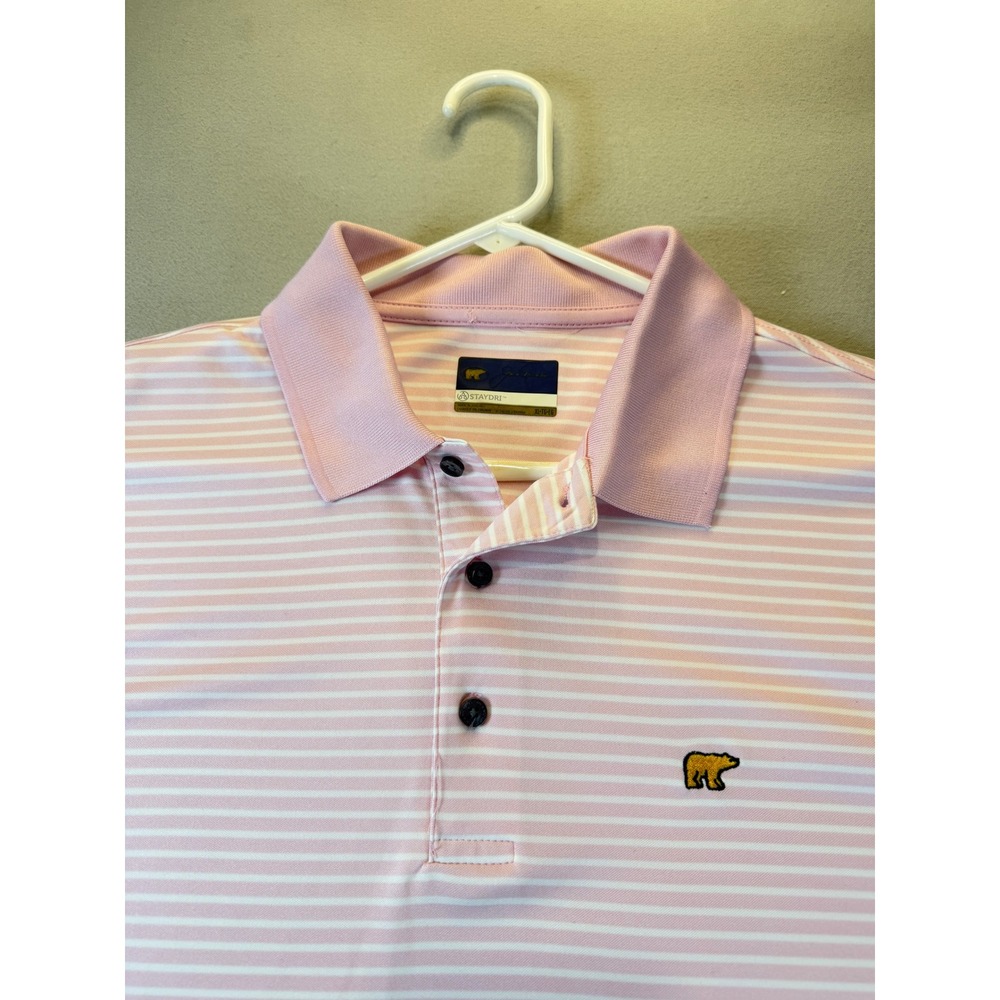 Jack Nicklaus Mens XL Pink White Striped STAYDRI Golf Polo Golden Bear - Picture 3 of 9